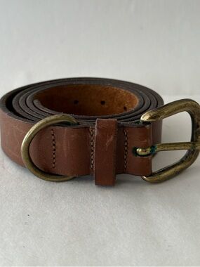 USA Unbranded Belt Harness Leather Oil Tanned Solid Brass Buckle SZ 44 USA Made
